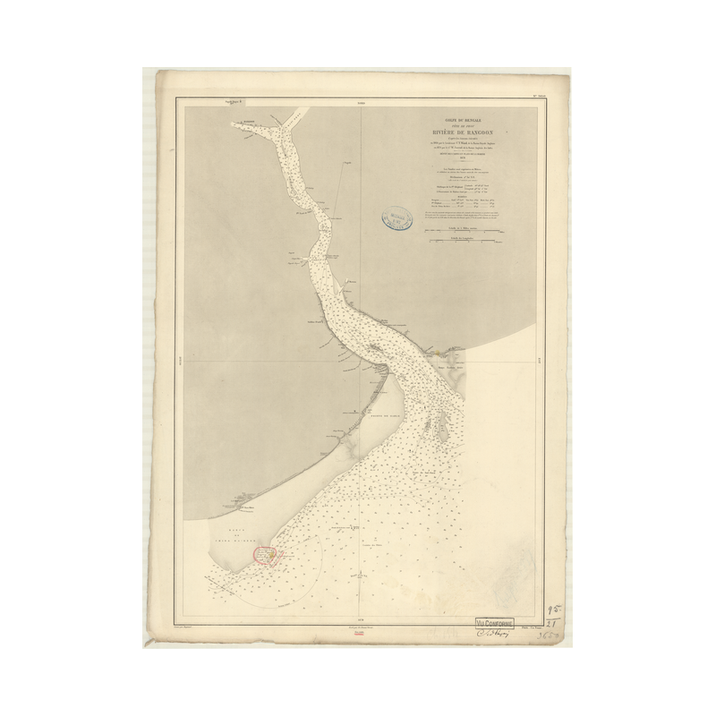 Reproduction carte marine ancienne - 3650 - PEGU, MARTABAN (Golfe), RANGOON (Rivière) - BIRMANIE - INDIEN (Océan), BENGALE (Golf