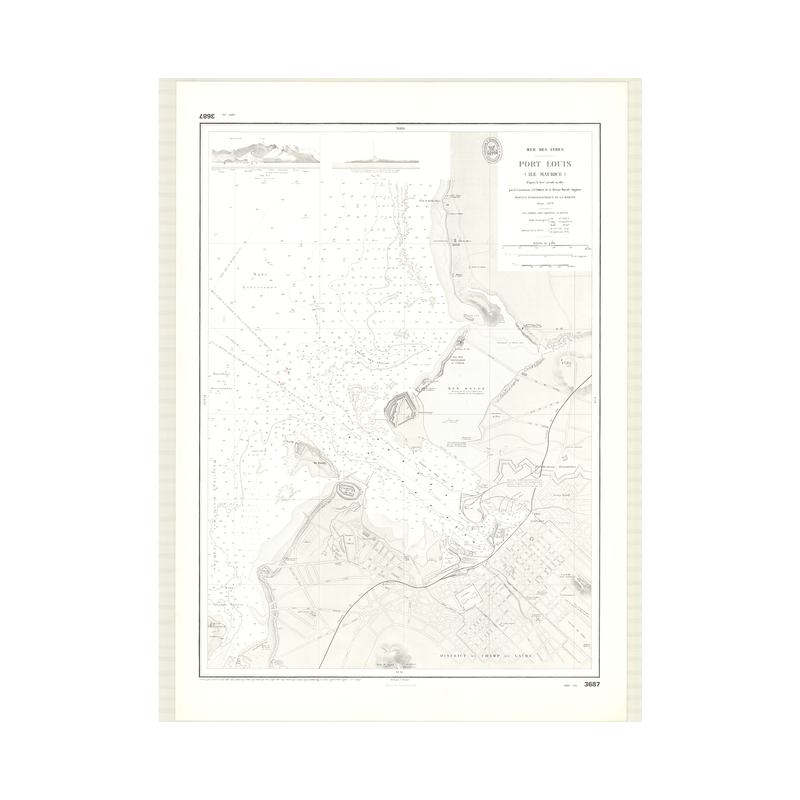 Reproduction carte marine ancienne Shom - 3687 - pORT LOUIS - MAURICE (île) - INDES (Mer),INDIEN (Océan) - (1879 - ?)