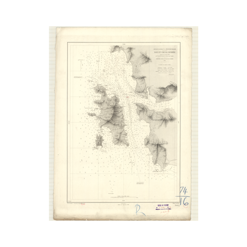 Reproduction carte marine ancienne Shom - 3692 - d'NDING (îles) - INDONESIE,MALAISIE (Côte Ouest) - pACIFIQUE,MALACCA