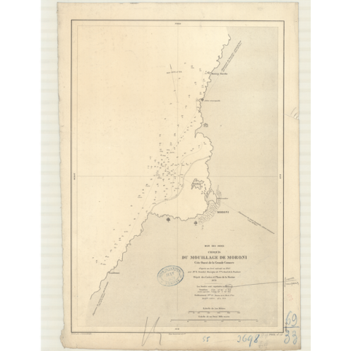 Carte marine ancienne - 3698 - GRANDE COMORE (île - Côte Ouest), MORONI (Mouillage) - COMORES - INDIEN (Océan), INDES (Mer), MOZ
