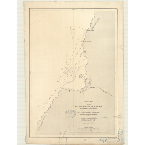 Reproduction carte marine ancienne - 3698 - GRANDE COMORE (île - Côte Ouest), MORONI (Mouillage) - COMORES - INDIEN (Océan), IND Reproduction carte marine ancienne - 3698 - GRANDE COMORE (île - Côte Ouest), MORONI (Mouillage) - COMORES - INDIEN (Océan), IND