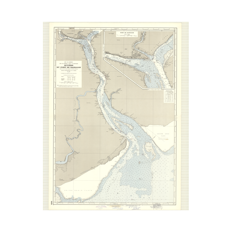 Reproduction carte marine ancienne Shom - 6459 - MARTABAN (Golfe), RANGOON (Port) - BIRMANIE - INDIEN (Océan),ANDAMAN (