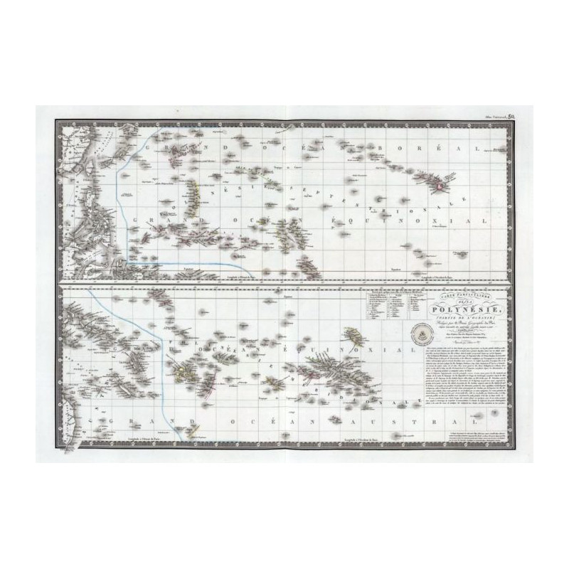 Reproduction carte marine ancienne de la polynésie en 1826