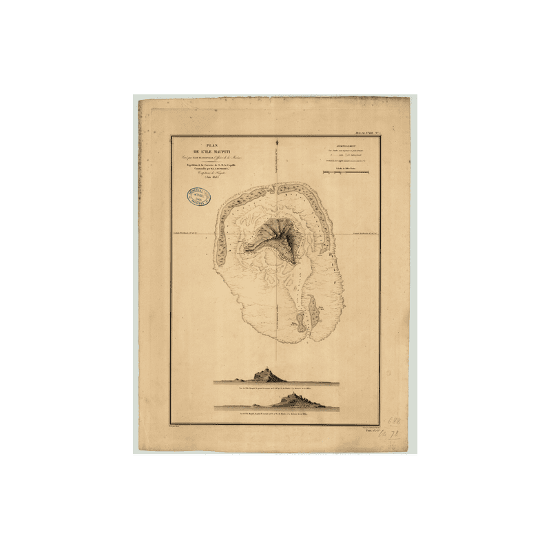 Reproduction carte marine ancienne Shom - 688 - SOCIETE (îles), MAUPITI (île) - pOLYNESIE FRANCAISE - pACIFIQUE - (182