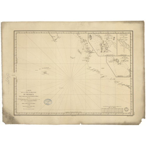 Reproduction carte marine ancienne Shom - 840 - SAINT LUCAS (Cap), ACAPULCO - MEXIQUE (Côte Ouest) - pACIFIQUE,AMERIQUE