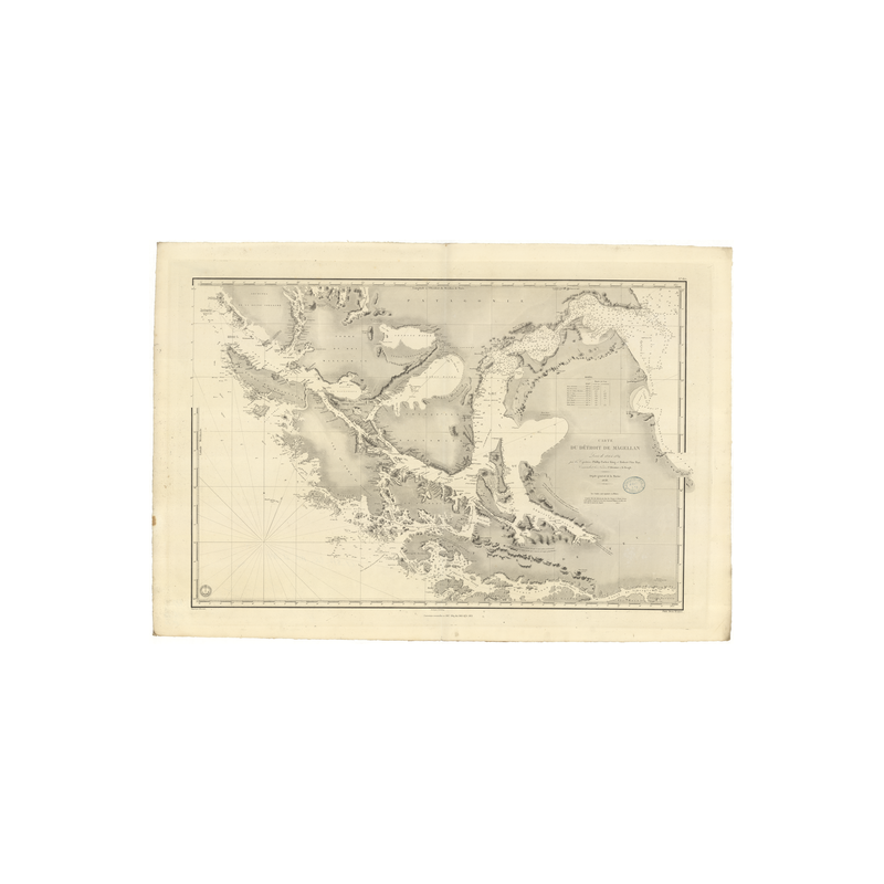 Reproduction carte marine ancienne Shom - 877 - MAGELLAN (Détroit) - CHILI - pACIFIQUE,AMERIQUE de SUD - (1838 - 1917)