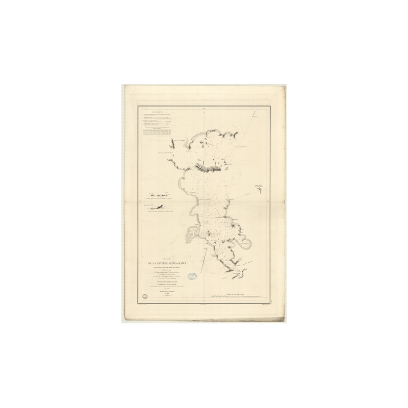 Reproduction carte marine ancienne Shom - 908 - ILES (Baie), KAWA-KAWA (Rivière) - NOUVELLE-ZELANDE - pACIFIQUE - (1840