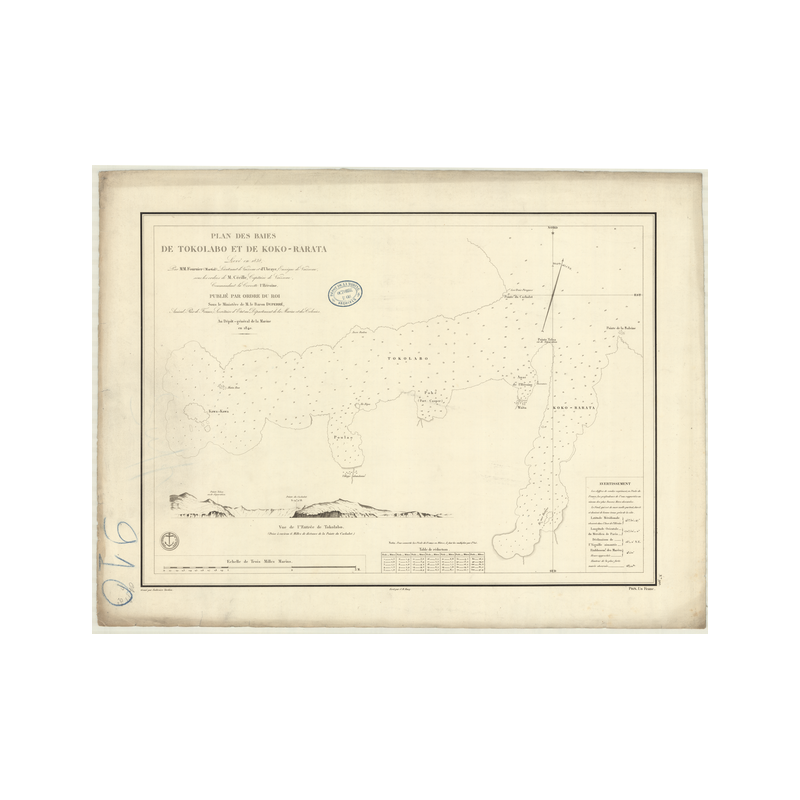 Reproduction carte marine ancienne Shom - 910 - TOKOLABO (Baie), KOKO-RARATA (Baie), pEGASUS (Baie), LYTTELTON (Port) -