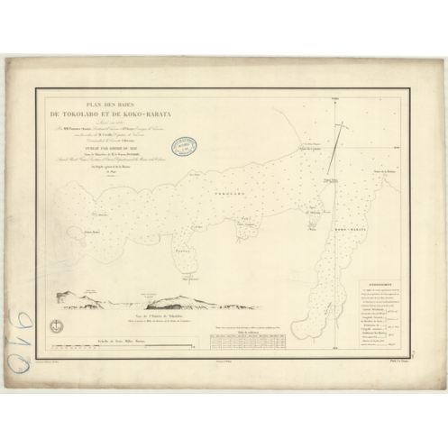 Reproduction carte marine ancienne Shom - 910 - TOKOLABO (Baie), KOKO-RARATA (Baie), pEGASUS (Baie), LYTTELTON (Port) -