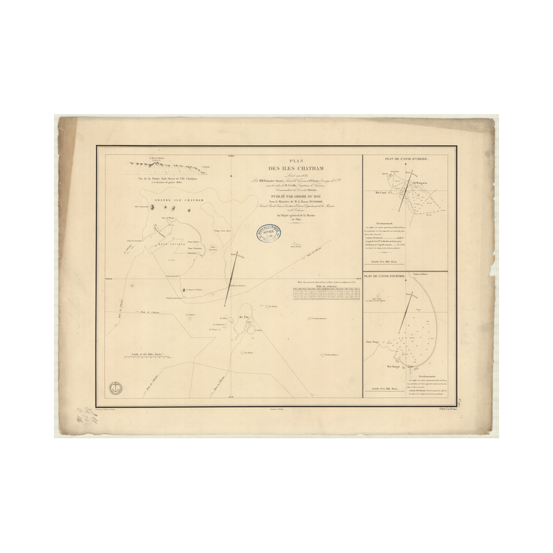 Reproduction carte marine ancienne Shom - 911 - CHATHAM (îles) - NOUVELLE-ZELANDE - pACIFIQUE - (1840 - 1874)