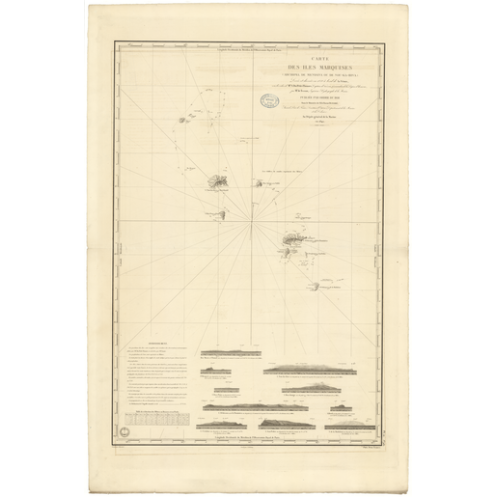 Reproduction carte marine ancienne Shom - 962 - MENDANA (Archipel), NOU-KA-HIVA (Archipel), MARQUISES (îles) - pOLYNESI