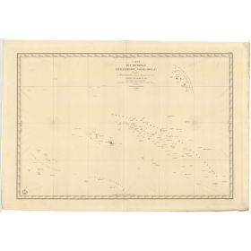 Reproduction carte marine ancienne Shom - 985 - TAITI (Archipel), SOCIETE (îles), pOMOTOU (Archipel), TUAMOTU (Archipel