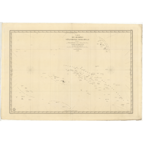 Reproduction carte marine ancienne - 985 - TAHITI (Archipel), SOCIETE (îles), POMOTOU (Archipel), TUAMOTU (Archipel), NOUKA-HIVA