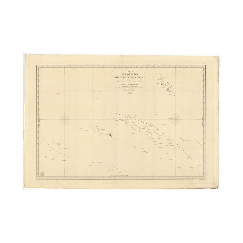Reproduction carte marine ancienne - 985 - TAHITI (Archipel), SOCIETE (îles), POMOTOU (Archipel), TUAMOTU (Archipel), NOUKA-HIVA