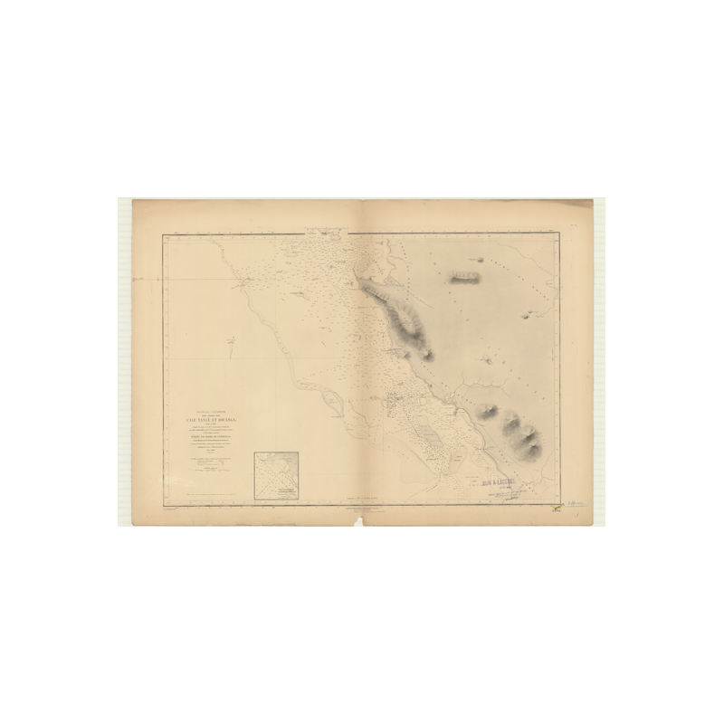 Carte marine ancienne - 2804 - NOUVELLE CALEDONIE (Côte Ouest), TANLE (île), IOUANGA (Pointe) - PACIFIQUE, CORAIL (Mer) - (1869