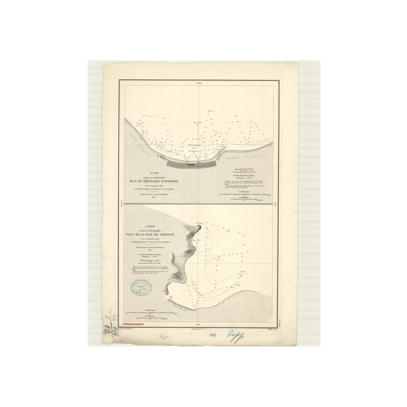 Reproduction carte marine ancienne Shom - 2840 - HONSHU (Côte Nord), AWOMORI (Baie), AOMORIKO, AOMORI (Mouillage) - JAP