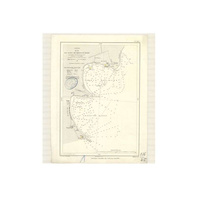 Reproduction carte marine ancienne Shom - 2841 - HONSHU (Côte Sud), SETO NAIKAI, HIOGO (Baie), KOBE (Baie) - JAPON - pA