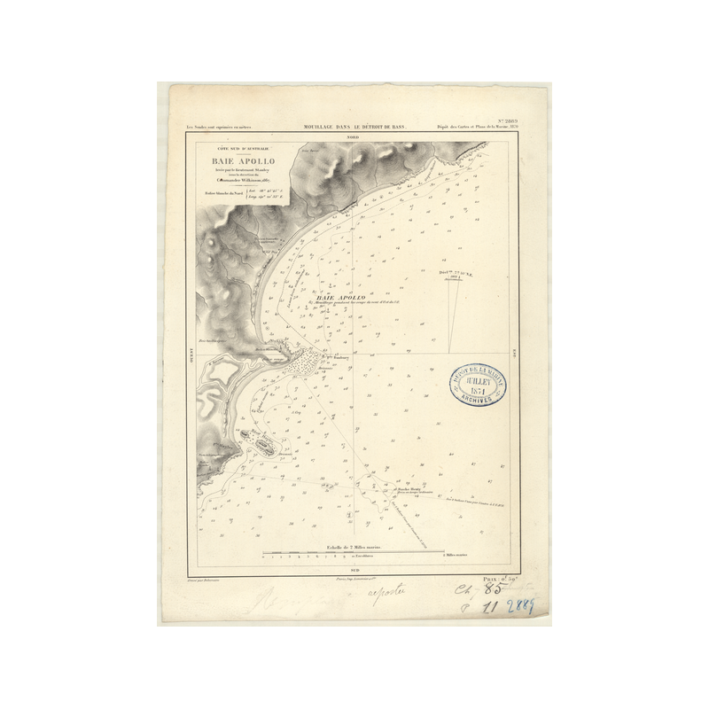 Carte marine ancienne - 2889 - BASS (Détroit), APOLLO (Baie) - AUSTRALIE (Côte Sud) - (1870 - 1890)