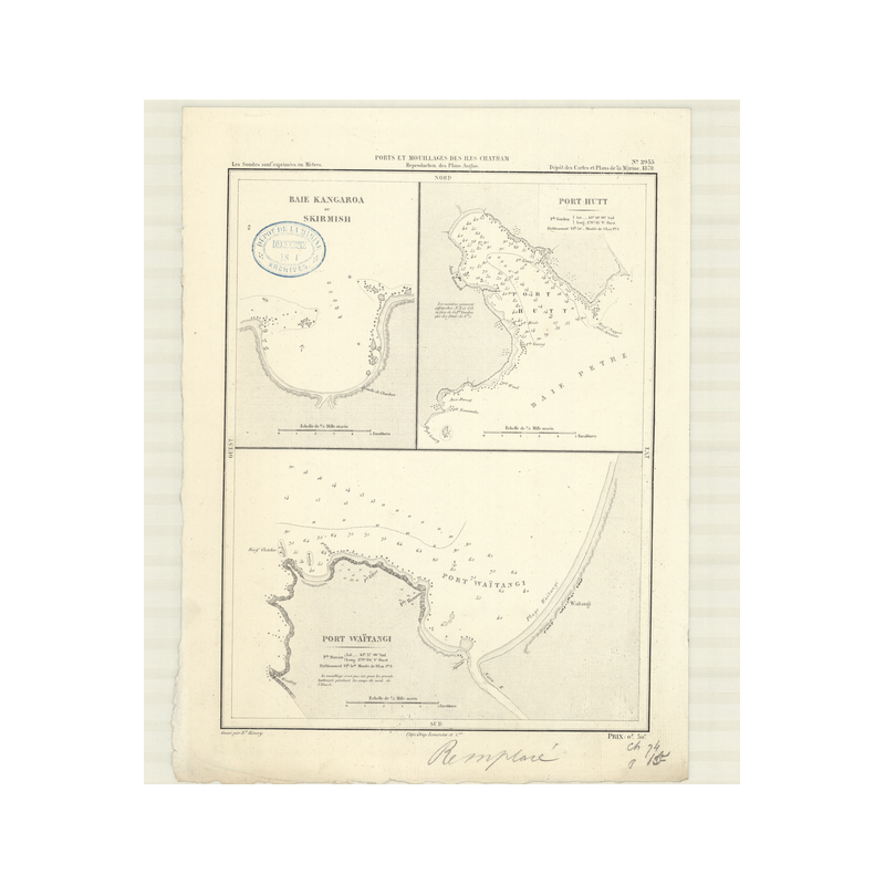Reproduction carte marine ancienne - 2955 - CHATHAM (îles), KANGAROA (Baie), SKIRMISH (Baie) - NOUVELLE-ZELANDE - PACIFIQUE - (1