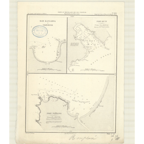 Reproduction carte marine ancienne Shom - 2955 - CHATHAM (îles), KANGAROA (Baie), SKIRMISH (Baie) - NOUVELLE-ZELANDE -