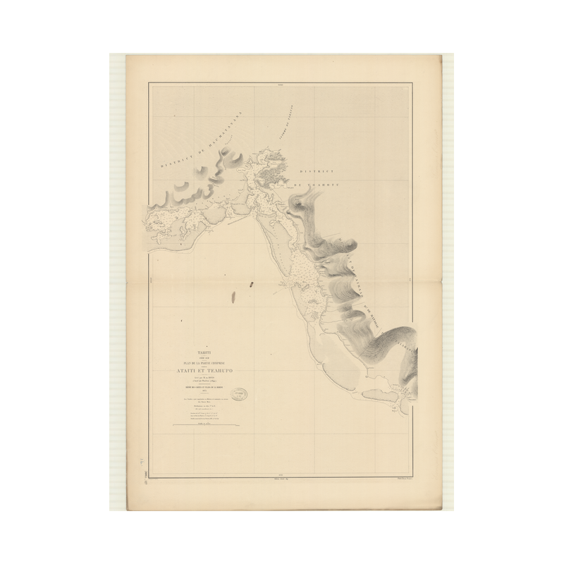 Reproduction carte marine ancienne Shom - 3065 - SOCIETE (îles), TAHITI (île - Côte Sud), ATAITI, TEAHUPO - pOLYNESIE