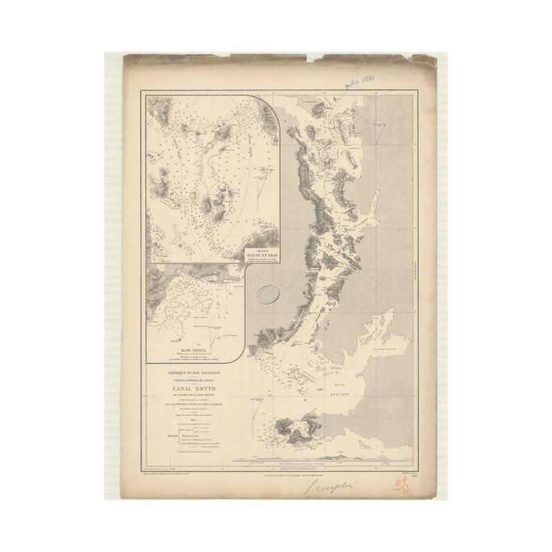 Reproduction carte marine ancienne - 3143 - PATAGONIE, SMYTH (Canal) - CHILI - PACIFIQUE, AMERIQUE DU SUD (Côte Ouest), AMERIQUE