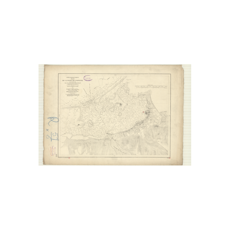 Reproduction carte marine ancienne Shom - 3152 - SOCIETE (îles), TAHITI (île - Côte Nord), pAPEETE (Rade) - pOLYNESIE