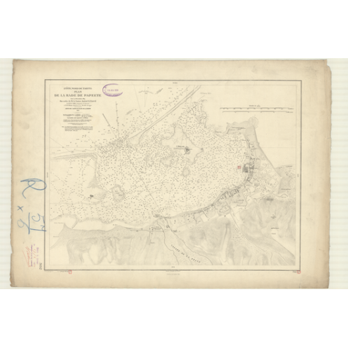 Reproduction carte marine ancienne Shom - 3152 - SOCIETE (îles), TAHITI (île - Côte Nord), pAPEETE (Rade) - pOLYNESIE