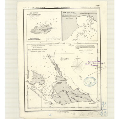 Reproduction carte marine ancienne - 3167 - MAJICOSIMA (Archipel), SAKISHIMA GUNTO, KOUMI (île), YONAKUNI (île) - PACIFIQUE, CHI Reproduction carte marine ancienne - 3167 - MAJICOSIMA (Archipel), SAKISHIMA GUNTO, KOUMI (île), YONAKUNI (île) - PACIFIQUE, CHI