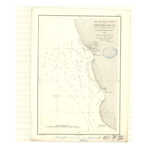 Reproduction carte marine ancienne Shom - 3307 - SAGHALIEN (île - Côte Ouest), SAKHALINE (île - Côte Ouest), CHITOSE