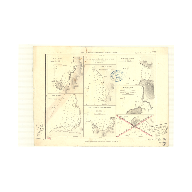 Reproduction carte marine ancienne Shom - 3361 - CHIMBA (Baie) - CHILI - pACIFIQUE,AMERIQUE de SUD (Côte Ouest),AMERIQU