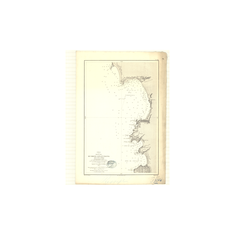Reproduction carte marine ancienne Shom - 3364 - ARAUCO (Baie), CORONEL (Baie), LOTA (Anse), COLCURA (Anse) - CHILI - pA