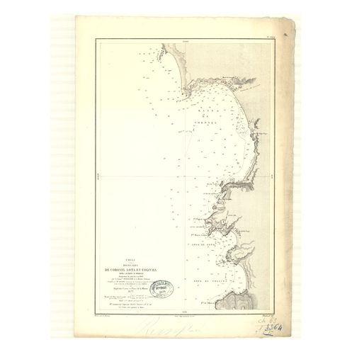 Reproduction carte marine ancienne Shom - 3364 - ARAUCO (Baie), CORONEL (Baie), LOTA (Anse), COLCURA (Anse) - CHILI - pA