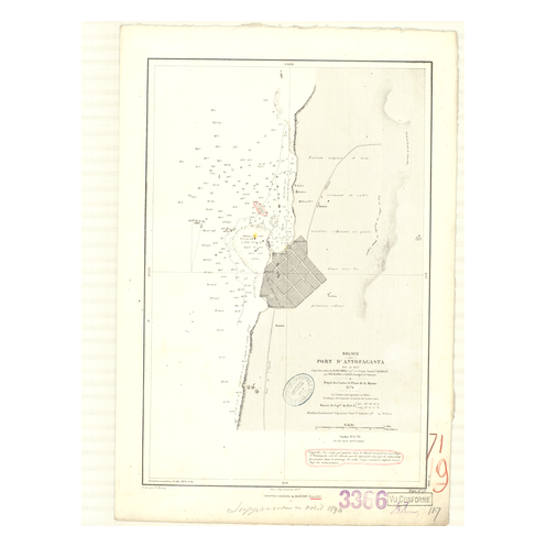 Reproduction carte marine ancienne Shom - 3366 - ANTOFAGASTA (Port) - BOLIVIE,CHILI - pACIFIQUE,AMERIQUE de SUD (Côte O