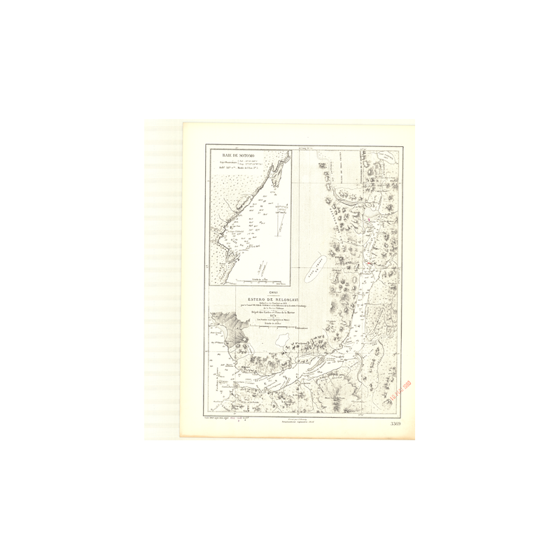 Reproduction carte marine ancienne Shom - 3369 - ESTERO de RELONCAVI - CHILI - pACIFIQUE,AMERIQUE de SUD (Côte Ouest),A