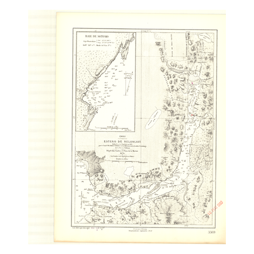 Reproduction carte marine ancienne Shom - 3369 - ESTERO de RELONCAVI - CHILI - pACIFIQUE,AMERIQUE de SUD (Côte Ouest),A