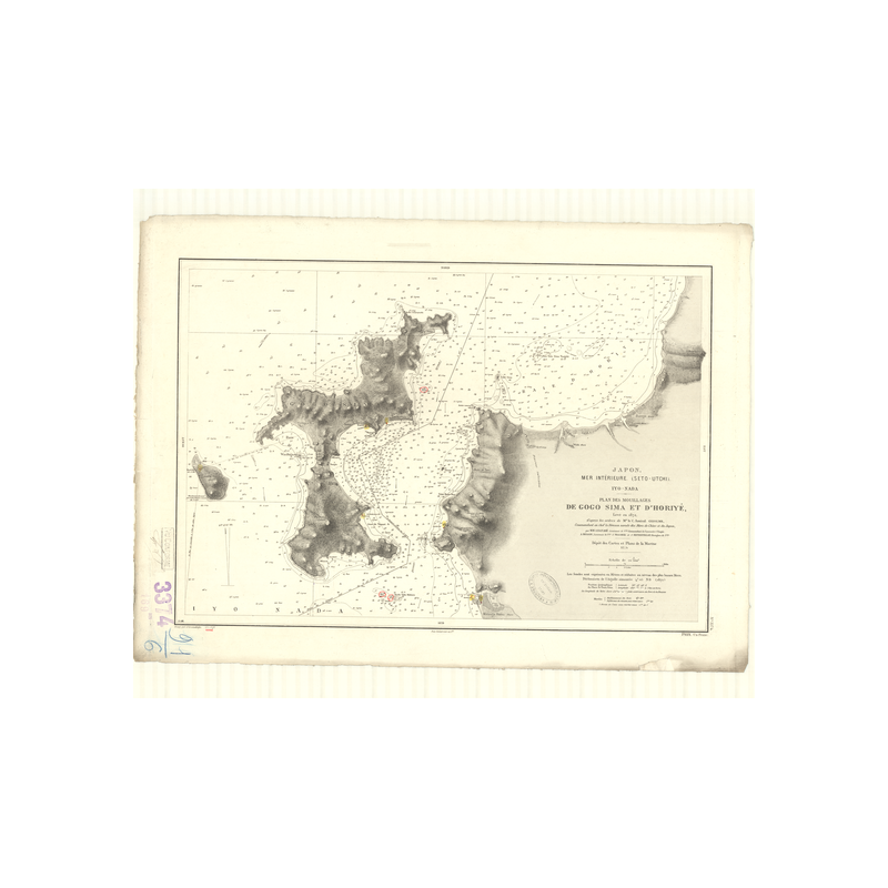 Reproduction carte marine ancienne Shom - 3374 - SETO UTCHI, SETO NAIKAI, IYO NADA, GOGO SIMA (Mouillage), HORIYE (Baie)