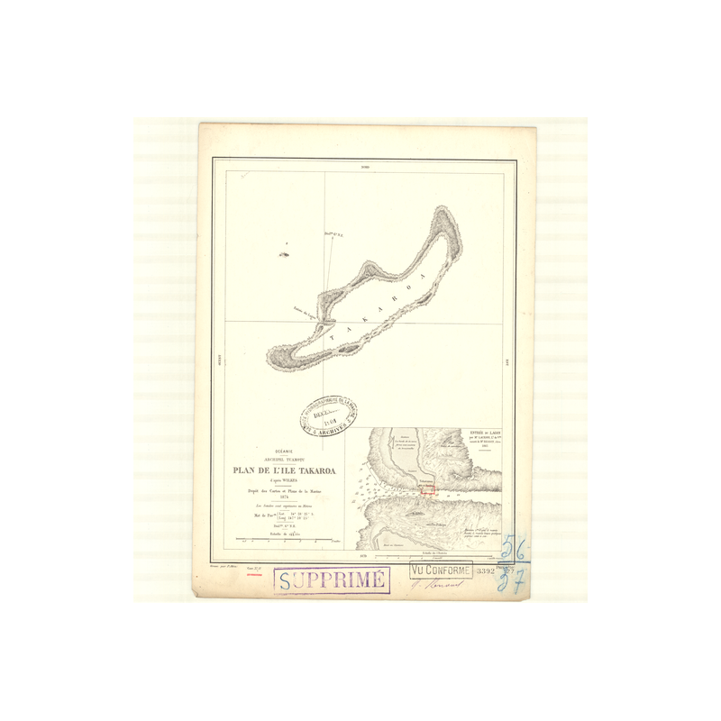 Reproduction of old nautical chart - 3392 - TUAMOTU (Archipel), TAKAROA (île) - PACIFIQUE, OCEANIE - (1874 - 1935)