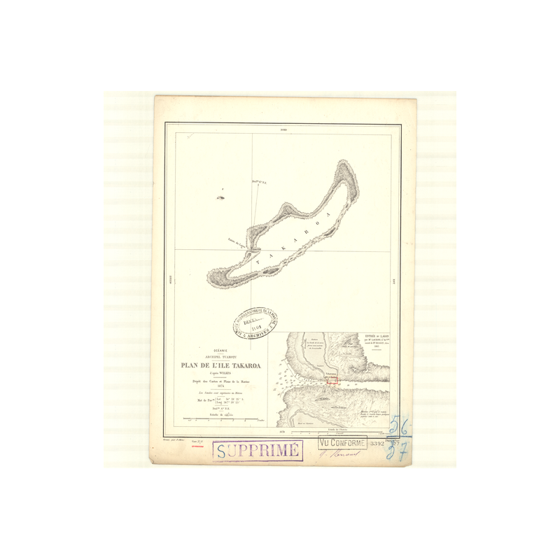 Carte marine ancienne - 3392 - TUAMOTU (Archipel), TAKAROA (île) - PACIFIQUE, OCEANIE - (1874 - 1935)