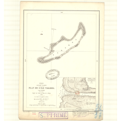Reproduction of old nautical chart - 3392 - TUAMOTU (Archipel), TAKAROA (île) - PACIFIQUE, OCEANIE - (1874 - 1935)