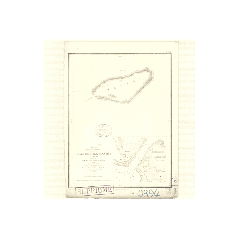 Reproduction carte marine ancienne Shom - 3394 - TUAMOTU (Archipel), MANIHI (île) - pACIFIQUE,OCEANIE - (1874 - 1935)