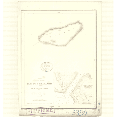 Reproduction carte marine ancienne Shom - 3394 - TUAMOTU (Archipel), MANIHI (île) - pACIFIQUE,OCEANIE - (1874 - 1935)