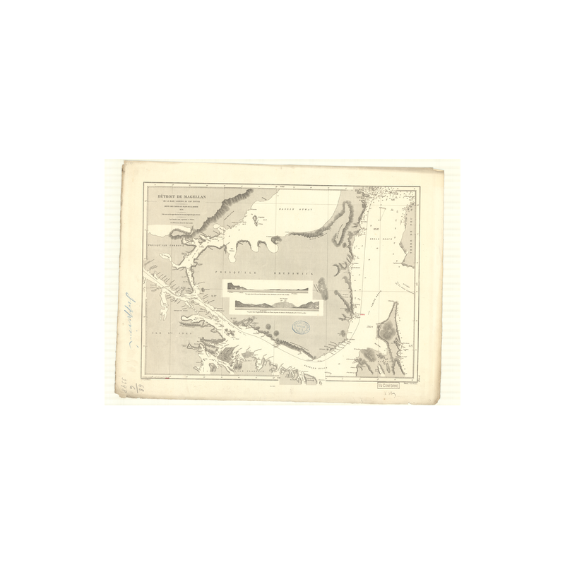 Reproduction carte marine ancienne Shom - 3398 - MAGELLAN (Détroit), NOTCH (Cap), LAREDO (Baie) - CHILI - AMERIQUE de S