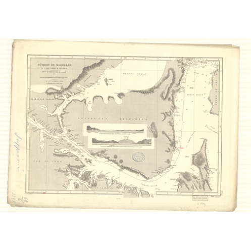 Reproduction carte marine ancienne Shom - 3398 - MAGELLAN (Détroit), NOTCH (Cap), LAREDO (Baie) - CHILI - AMERIQUE de S