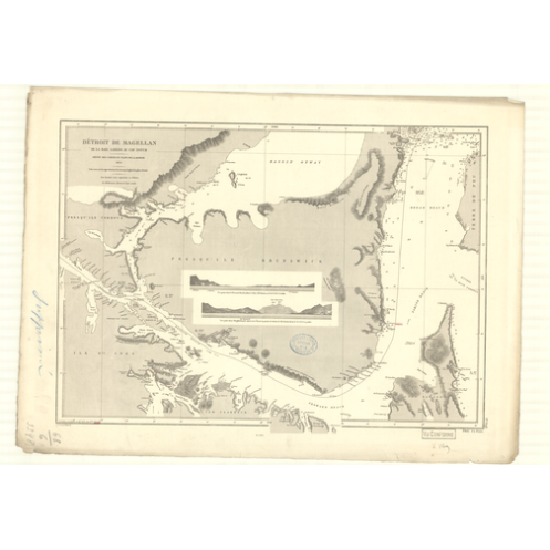 Carte marine ancienne - 3398 - MAGELLAN (Détroit), NOTCH (Cap), LAREDO (Baie) - CHILI - AMERIQUE DU SUD (Partie Sud) - (1874 - 1
