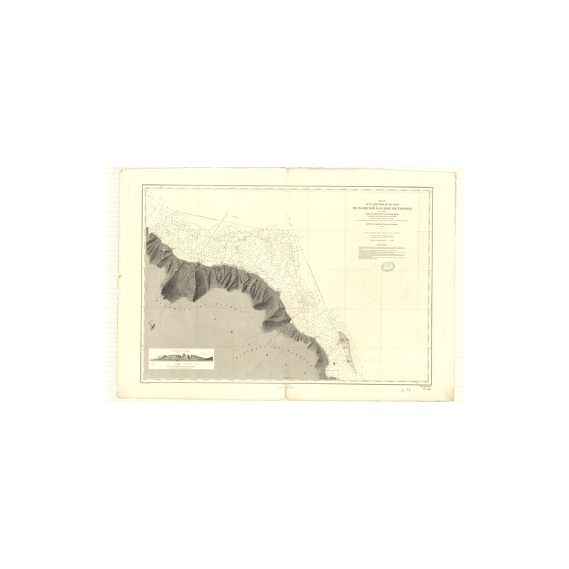 Reproduction carte marine ancienne Shom - 3411 - SOCIETE (îles), TAHITI (île - Côte Nord-Est), FAARUMAI, TAIPAHIA (Ba