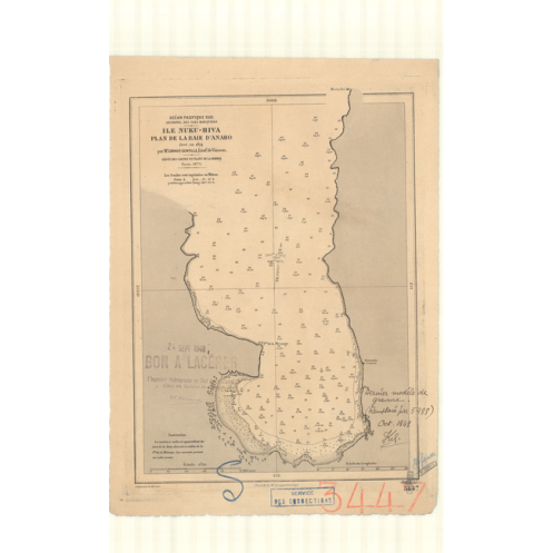 Reproduction of old nautical chart - 3447 - MARQUISES (îles), NUHU-HIVA (île), ANAHO (Baie) - POLYNESIE FRANCAISE - PACIFIQUE -