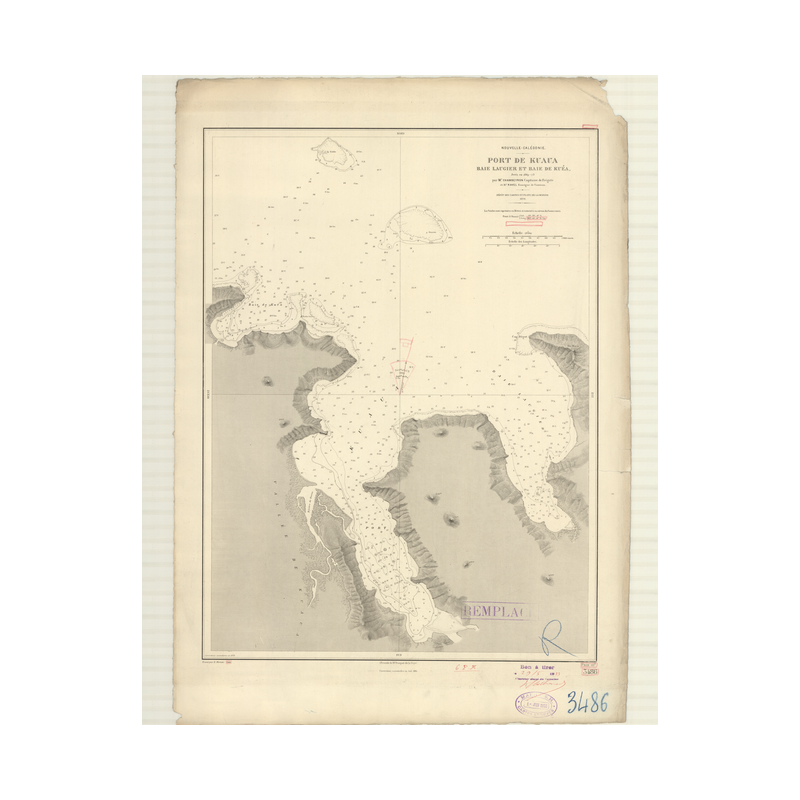 Reproduction carte marine ancienne Shom - 3486 - NOUVELLE-CALEDONIE (Côte Est), KUAUA (Port), LAUGIER (Baie), KUEA (Bai