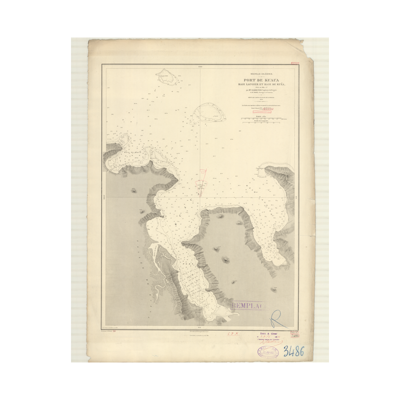 Reproduction carte marine ancienne - 3486 - NOUVELLE-CALEDONIE (Côte Est), KUAUA (Port), LAUGIER (Baie), KUEA (Baie) - PACIFIQUE