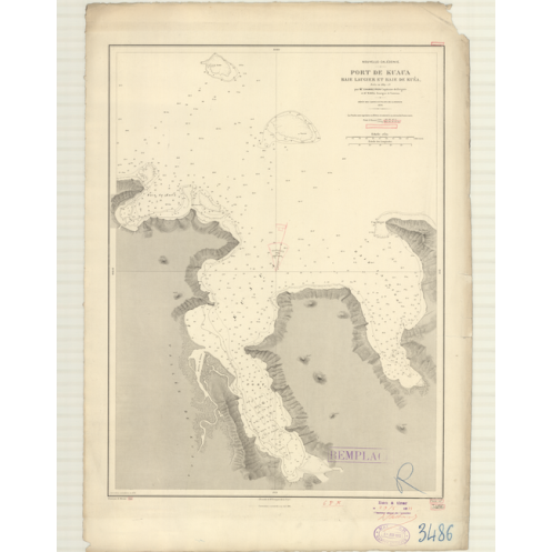 Carte marine ancienne - 3486 - NOUVELLE-CALEDONIE (Côte Est), KUAUA (Port), LAUGIER (Baie), KUEA (Baie) - PACIFIQUE, CORAIL (Mer